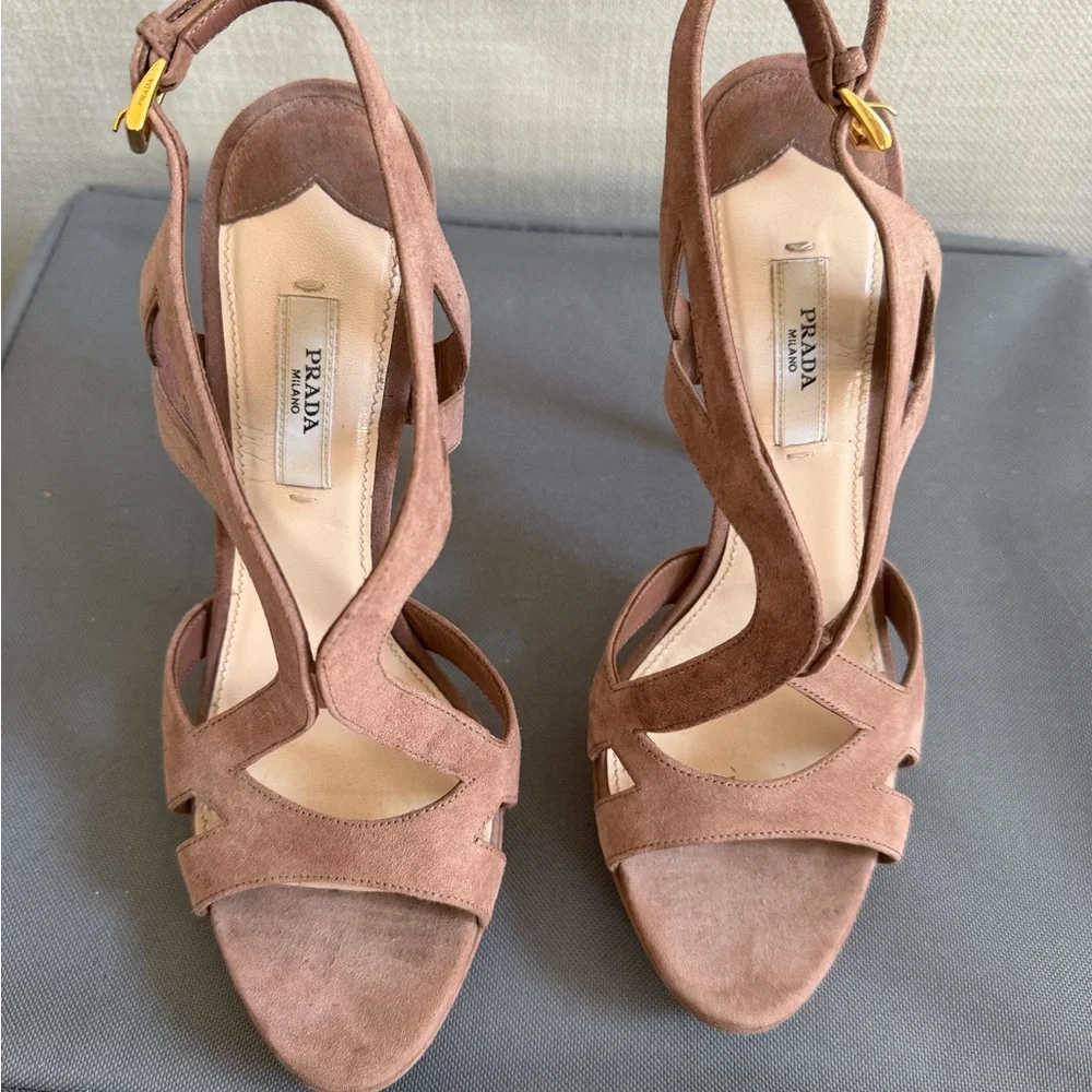 Authentic Prada rose pink Suede Platform High-Heel Sandals size 38 - Picture 3 of 7